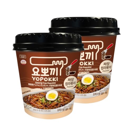 Yopokki Instant Rabokki Cup – Korean Tteokbokki Rice Cakes with Ramen Noodles, Quick & Easy Korean Street Food, Asian Snacks for College Dorms (2 count, Jjajang)